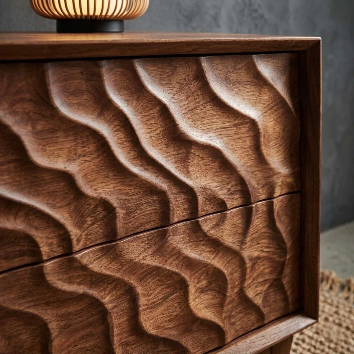 Solid Wood Nightstand with Vertical Ripple Front and Modern Storage Design - ArborisWood - 4