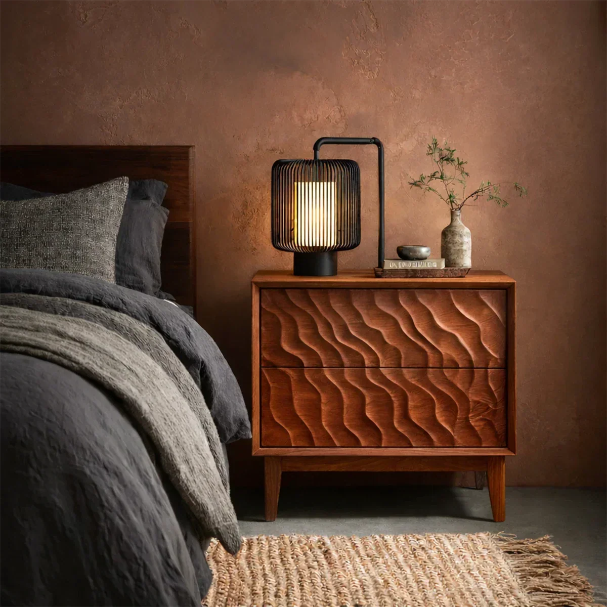 Solid Wood Nightstand with Vertical Ripple Front and Modern Storage Design - ArborisWood - 7