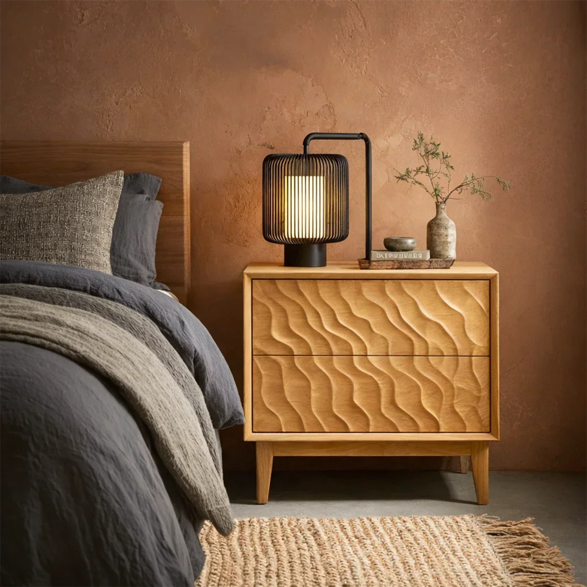 Solid Wood Nightstand with Vertical Ripple Front and Modern Storage Design - ArborisWood - 8