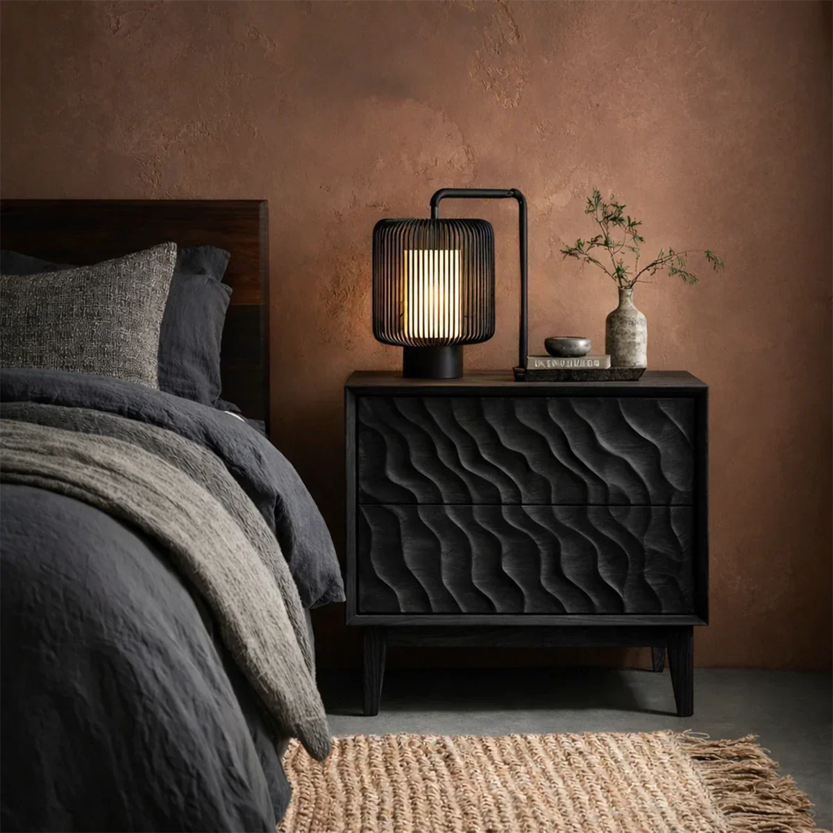Solid Wood Nightstand with Vertical Ripple Front and Modern Storage Design - ArborisWood - 9