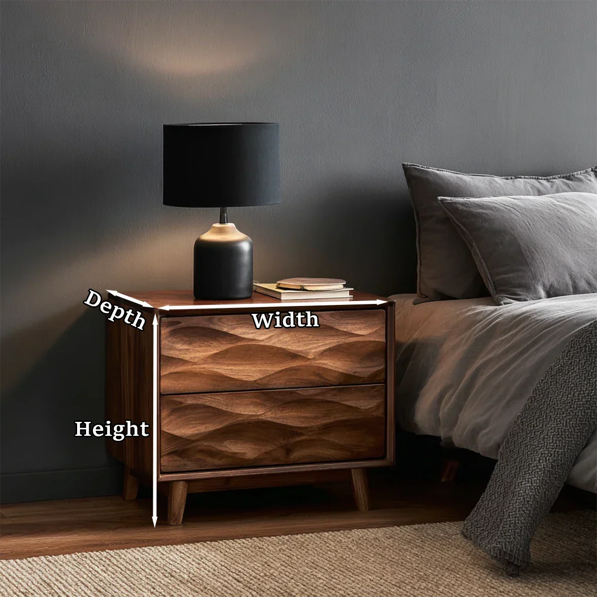 Solid Wood Nightstand with Wave Carved Front and Modern Storage Design - ArborisWood - 11