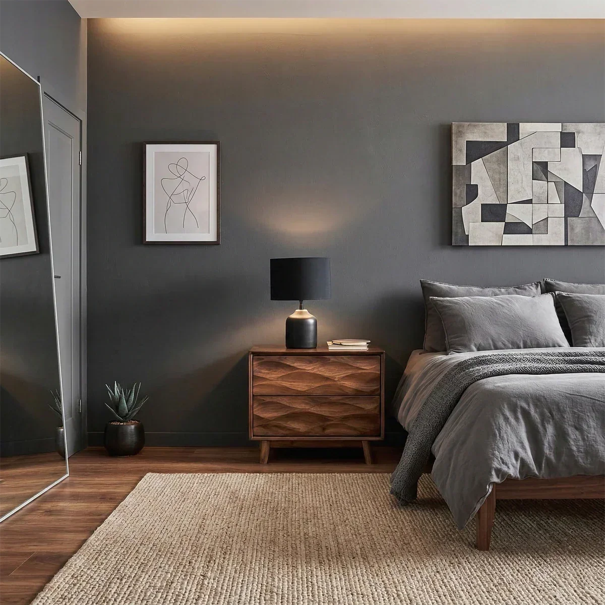 Solid Wood Nightstand with Wave Carved Front and Modern Storage Design - ArborisWood - 2
