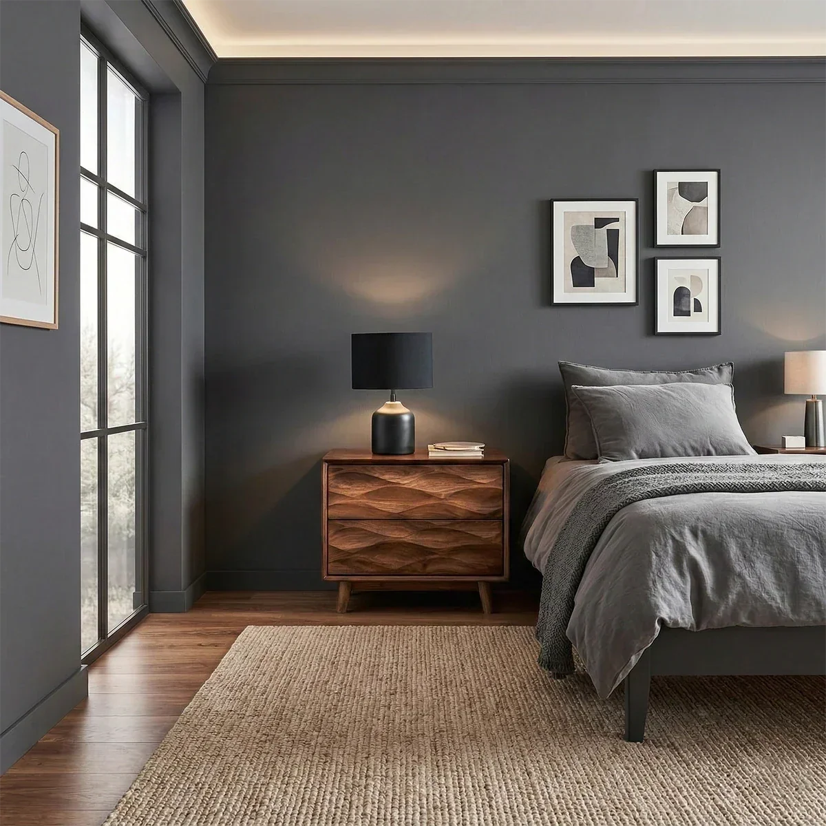 Solid Wood Nightstand with Wave Carved Front and Modern Storage Design - ArborisWood - 3