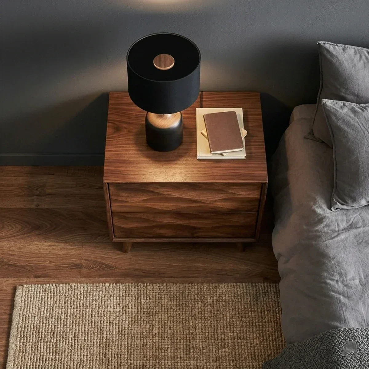Solid Wood Nightstand with Wave Carved Front and Modern Storage Design - ArborisWood - 6