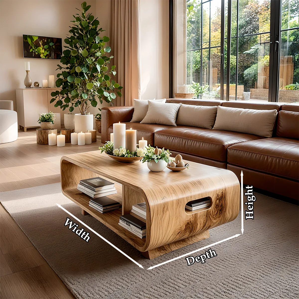 Storage Coffee Table – Solid Wood Curved Design with Built-In Handle - ArborisWood - 9