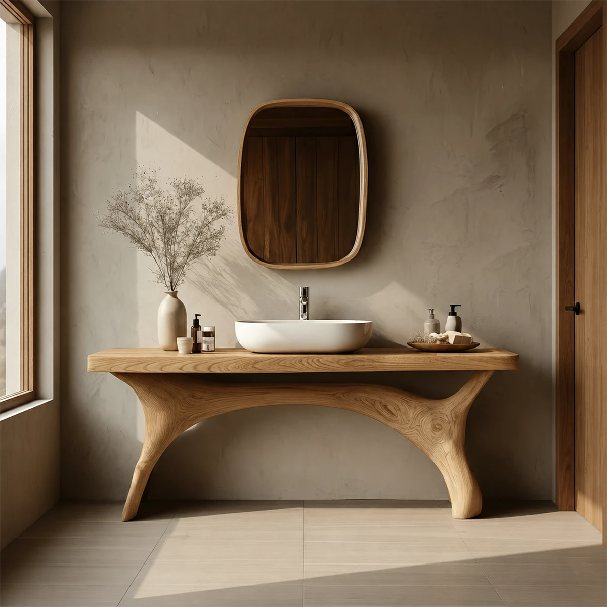 Symmetrical Sculptural Bathroom Vanity Natural Solid Wood Arched Base - ArborisWood - 14