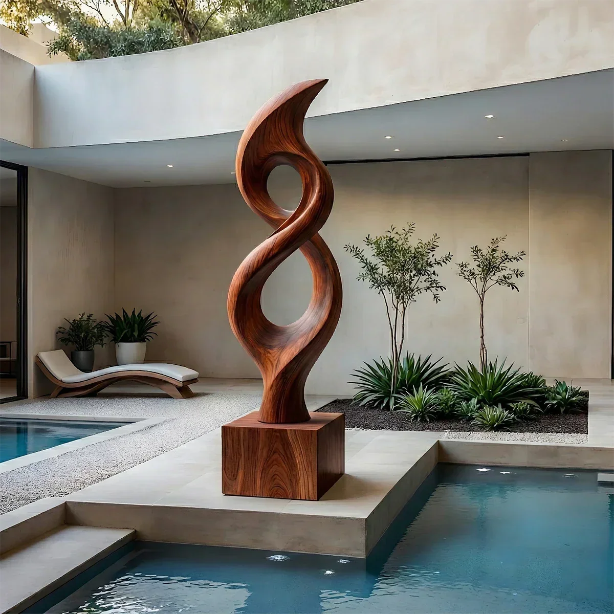 Tall Abstract Wood Sculpture with Flame Inspired Curves and Dual Hollow Form - ArborisWood - 5