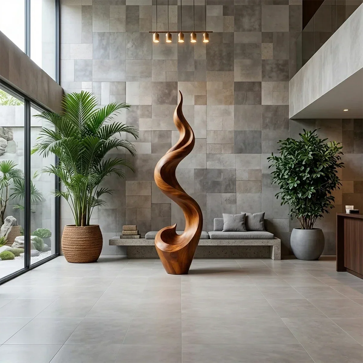 Tall Abstract Wood Sculpture with Flowing Wave Form and Sculpted Vertical Design - ArborisWood - 2