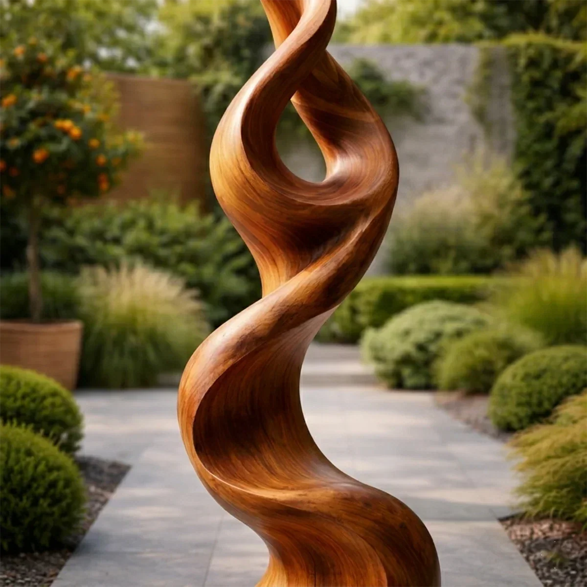 Tall Abstract Wood Sculpture with Twisted Flow Form and Sculpted Hollow Detail - ArborisWood - 3