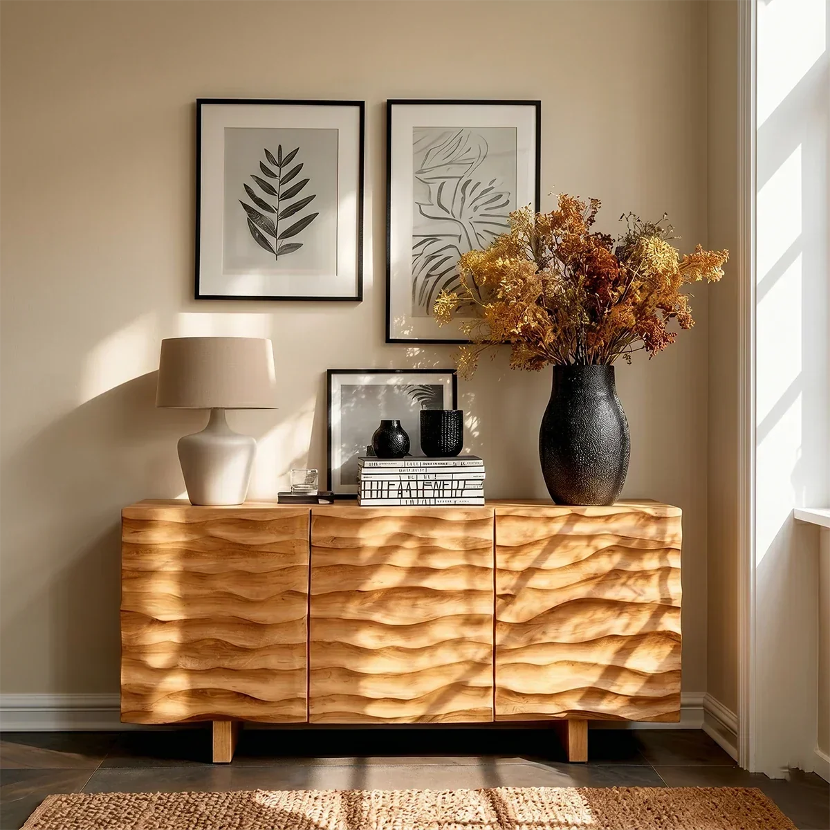 Textured Accent Sideboard in Natural Solid Wood for Contemporary Interiors - ArborisWood - 3