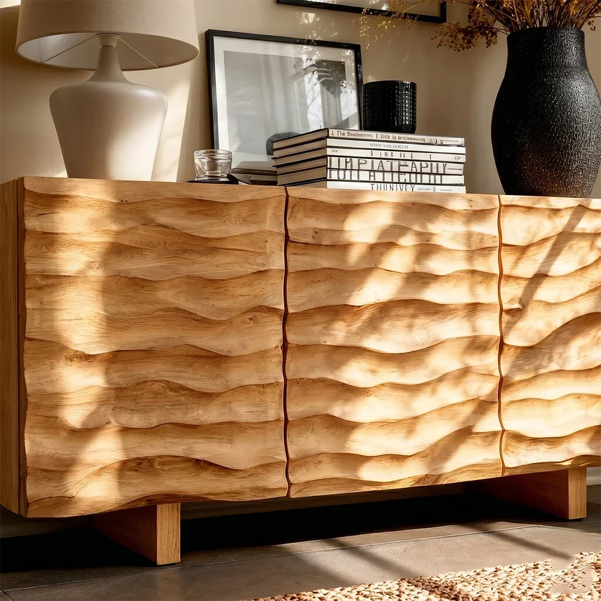 Textured Accent Sideboard in Natural Solid Wood for Contemporary Interiors - ArborisWood - 4
