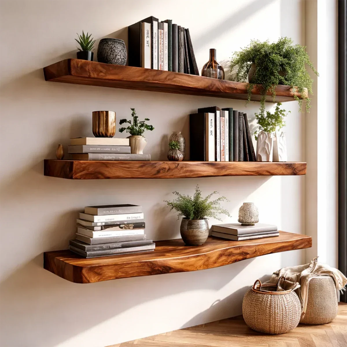 Tiered Floating Shelf Solid Wood Wall Mounted Display Storage Shelf - ArborisWood - 5