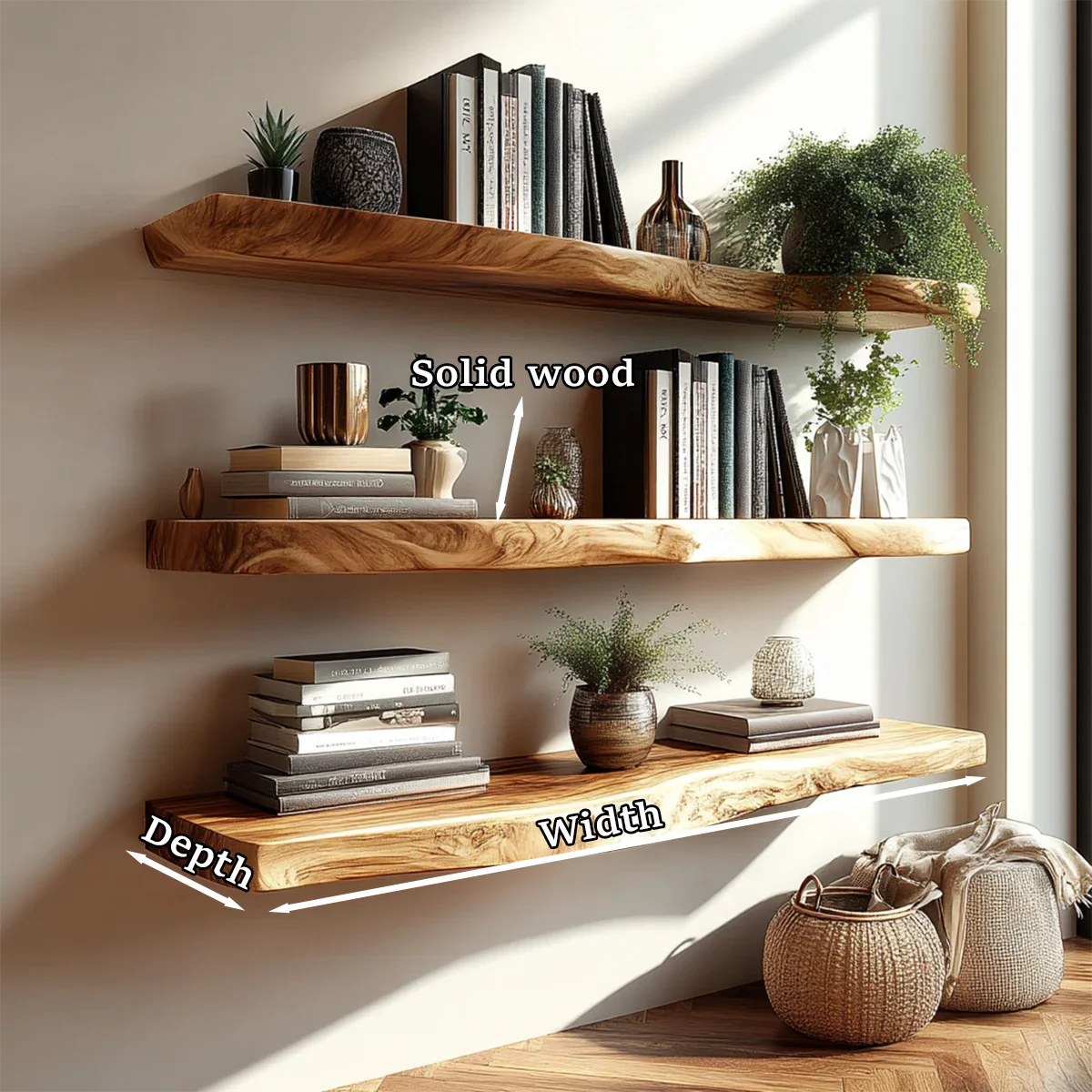 Tiered Floating Shelf Solid Wood Wall Mounted Display Storage Shelf - ArborisWood - 8