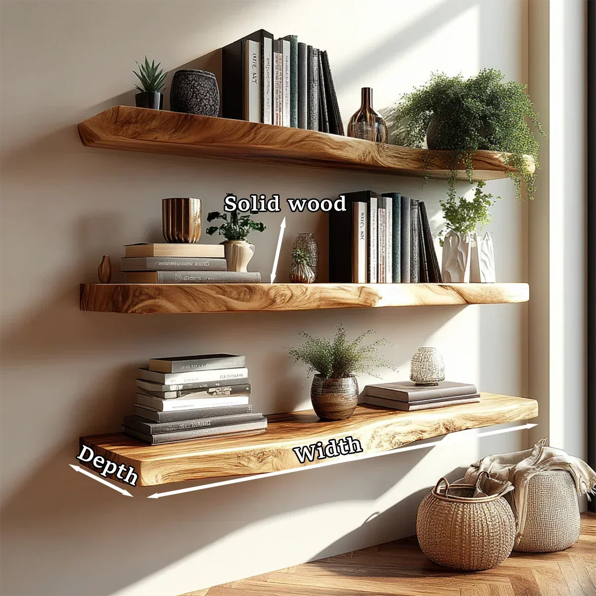 Tiered Floating Shelf Solid Wood Wall Mounted Display Storage Shelf - ArborisWood - 8