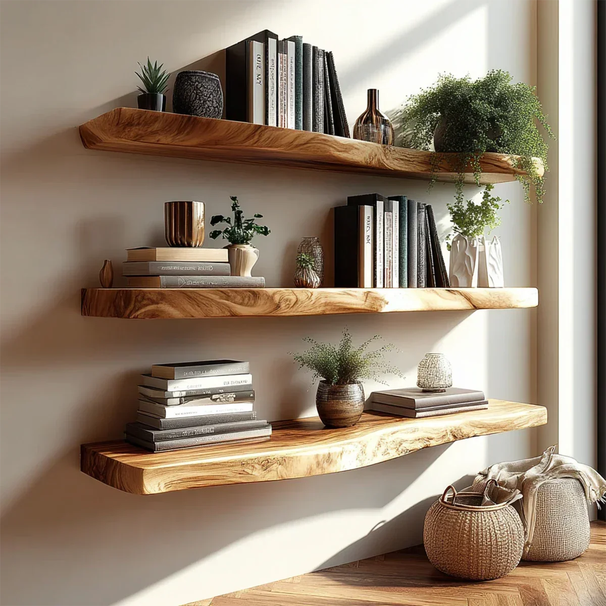 Tiered Floating Shelf Solid Wood Wall Mounted Display Storage Shelf - ArborisWood