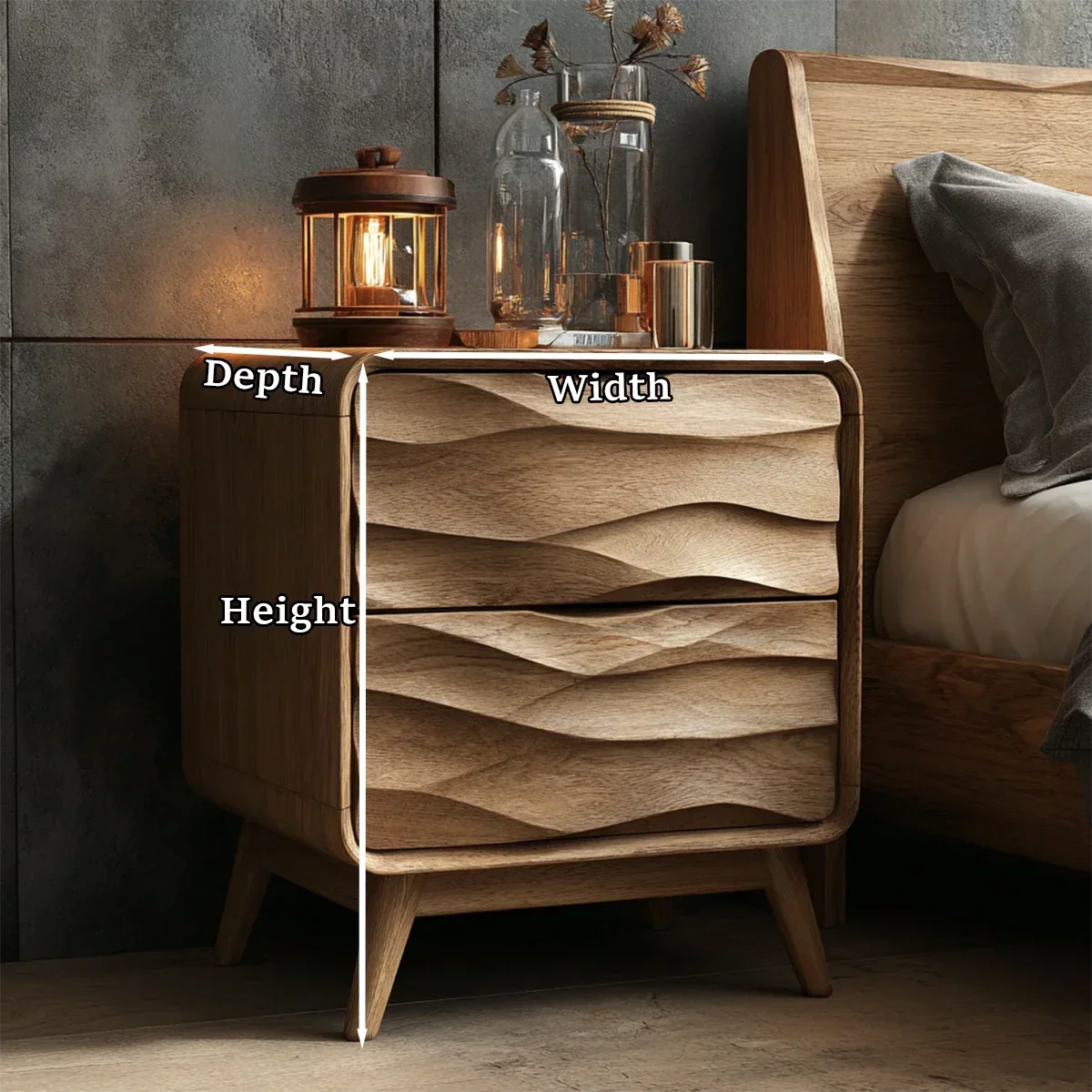 Two Drawer Nightstand with Soft Wave Front in Solid Wood Design - ArborisWood - 11