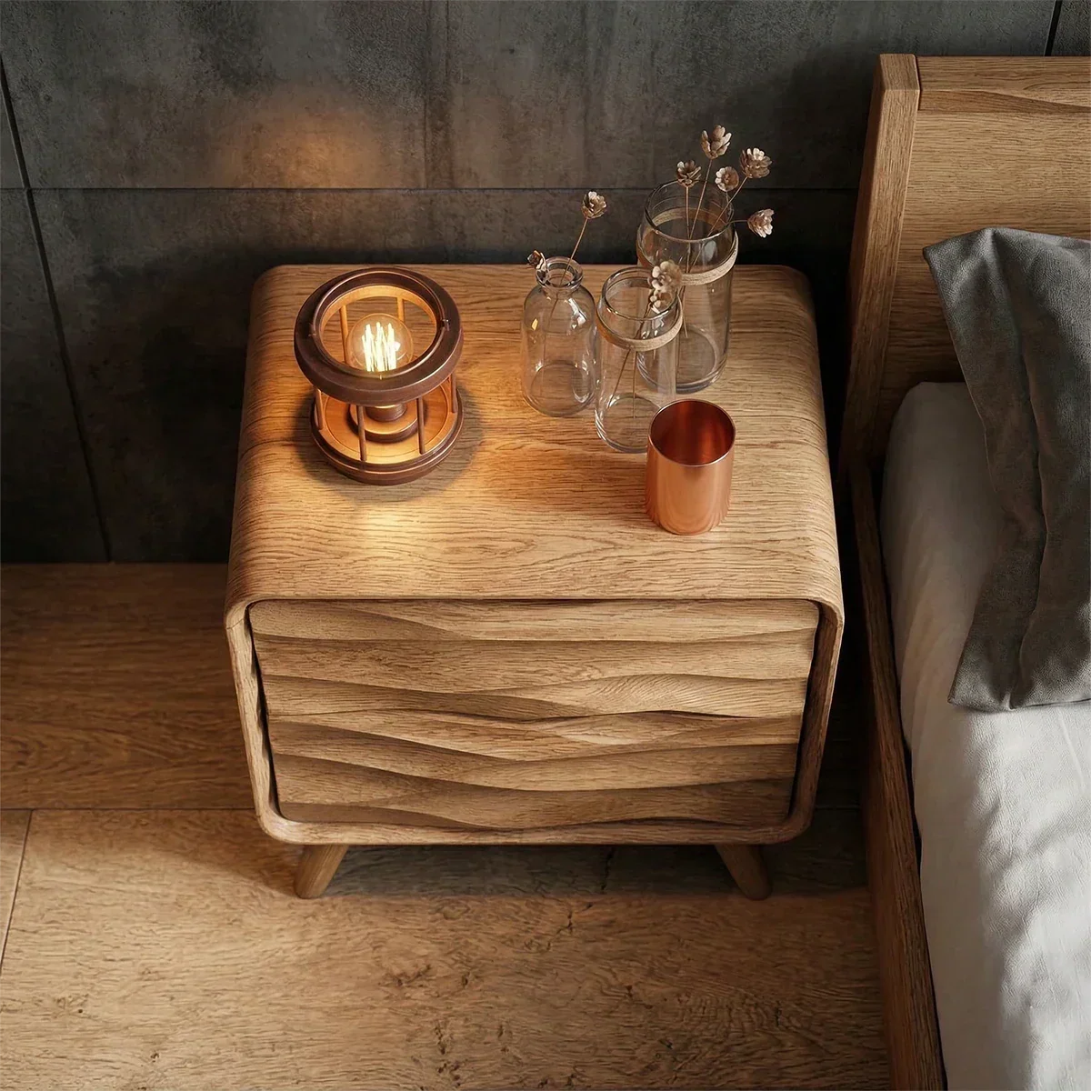 Two Drawer Nightstand with Soft Wave Front in Solid Wood Design - ArborisWood - 6