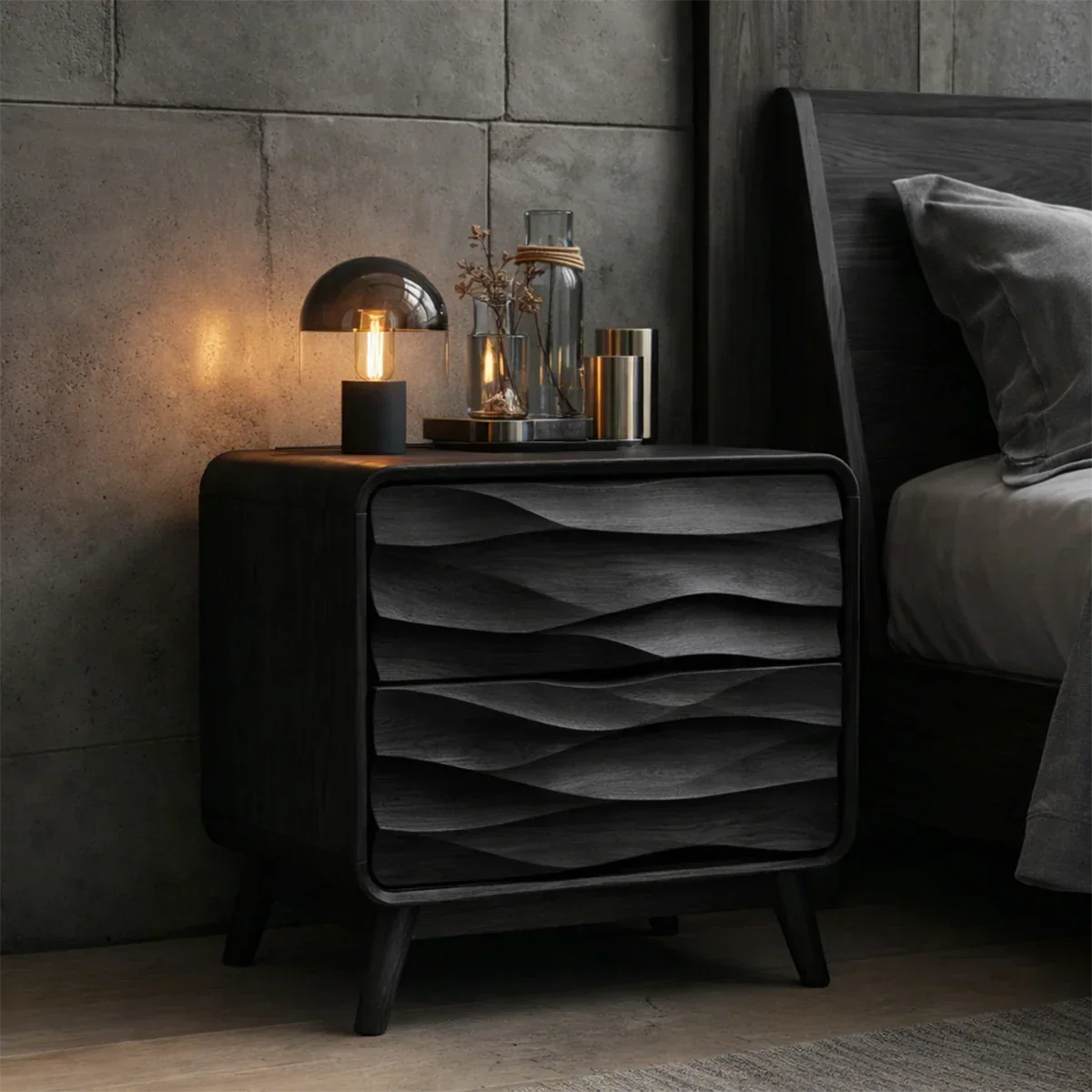 Two Drawer Nightstand with Soft Wave Front in Solid Wood Design - ArborisWood - 9