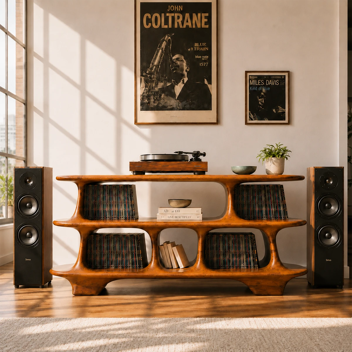 Warm Natural Solid Wood Record Player Stand With Open Vinyl Storage - ArborisWood - 13