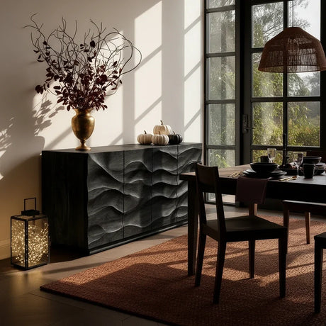 Gothic Halloween Dining Room: Black Wood Sideboards Set the Mood