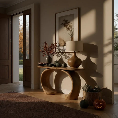 Pale Oak Console Tables: A Curvy Entryway for Late October Nights