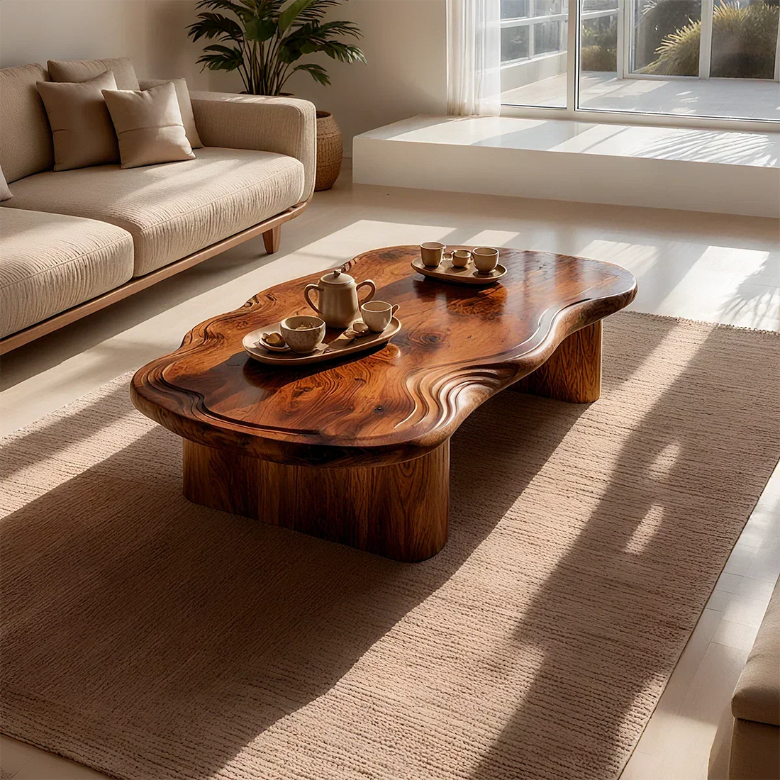 Organic Live Edge Coffee Table – Natural Wood Center Table for Modern Living Room