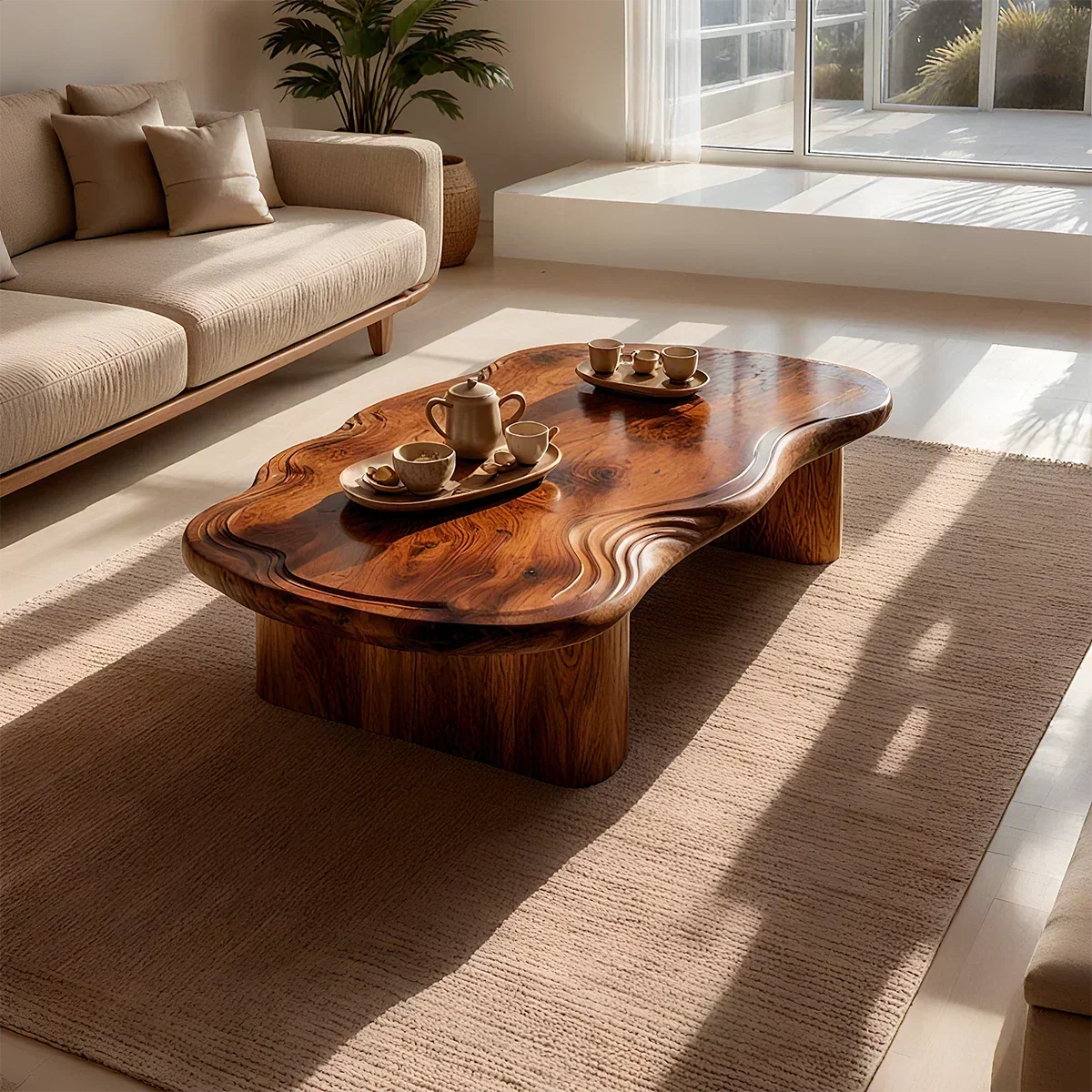 Organic Live Edge Coffee Table – Natural Wood Center Table for Modern Living Room