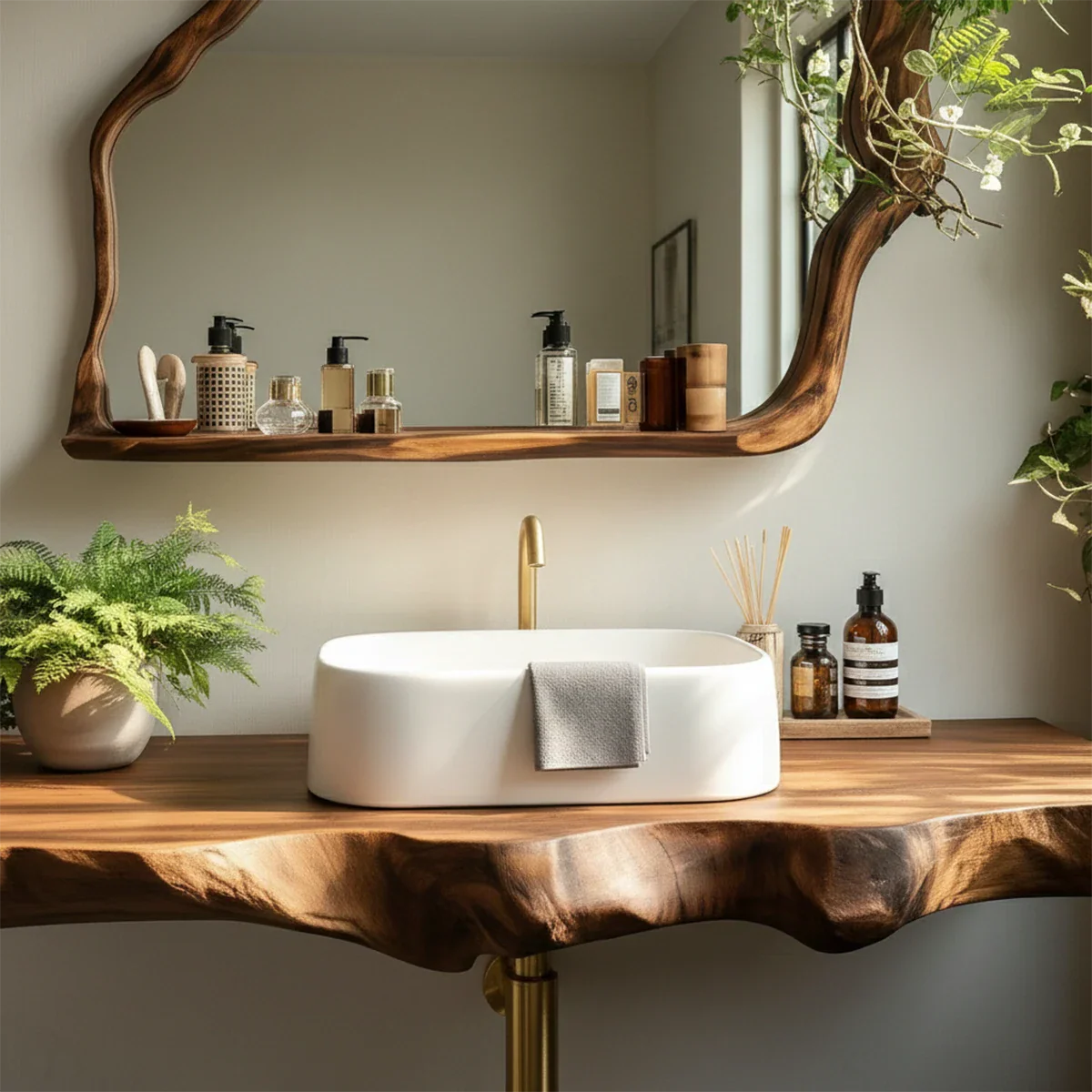 Artisan Live Edge Wood Vanity Counter for Wall Mounted Bathroom Design