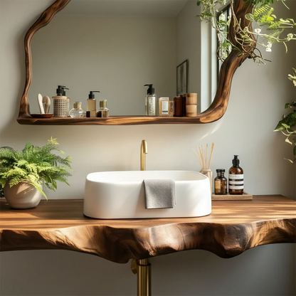 Artisan Live Edge Wood Vanity Counter for Wall Mounted Bathroom Design