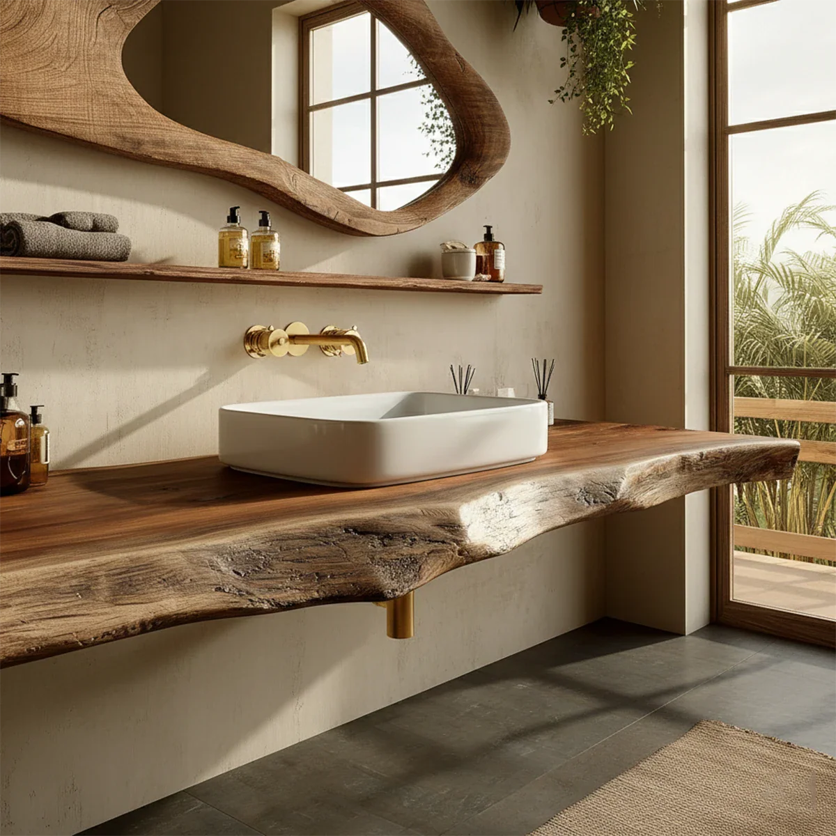 Handcrafted Live Edge Solid Wood Bathroom Counter Shelf