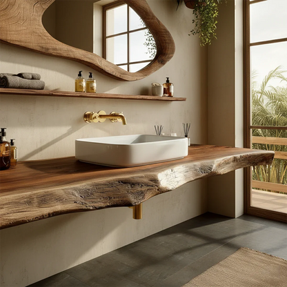 Handcrafted Live Edge Solid Wood Bathroom Counter Shelf