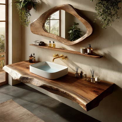 Handcrafted Live Edge Solid Wood Bathroom Counter Shelf