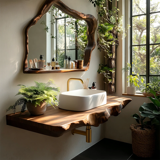 Artisan Live Edge Wood Vanity Counter for Wall Mounted Bathroom Design