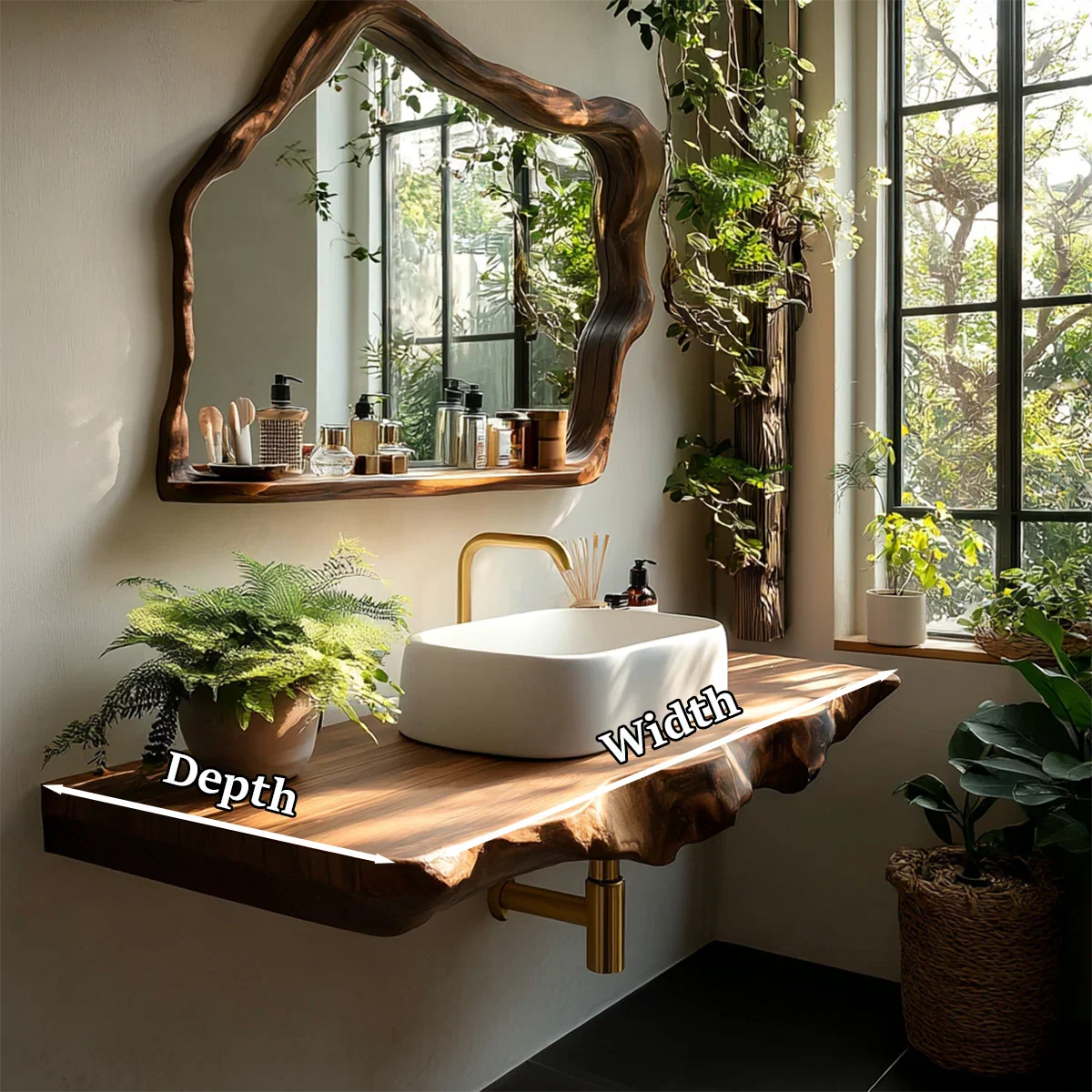 Artisan Live Edge Wood Vanity Counter for Wall Mounted Bathroom Design