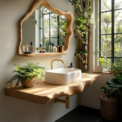 Artisan Live Edge Wood Vanity Counter for Wall Mounted Bathroom Design