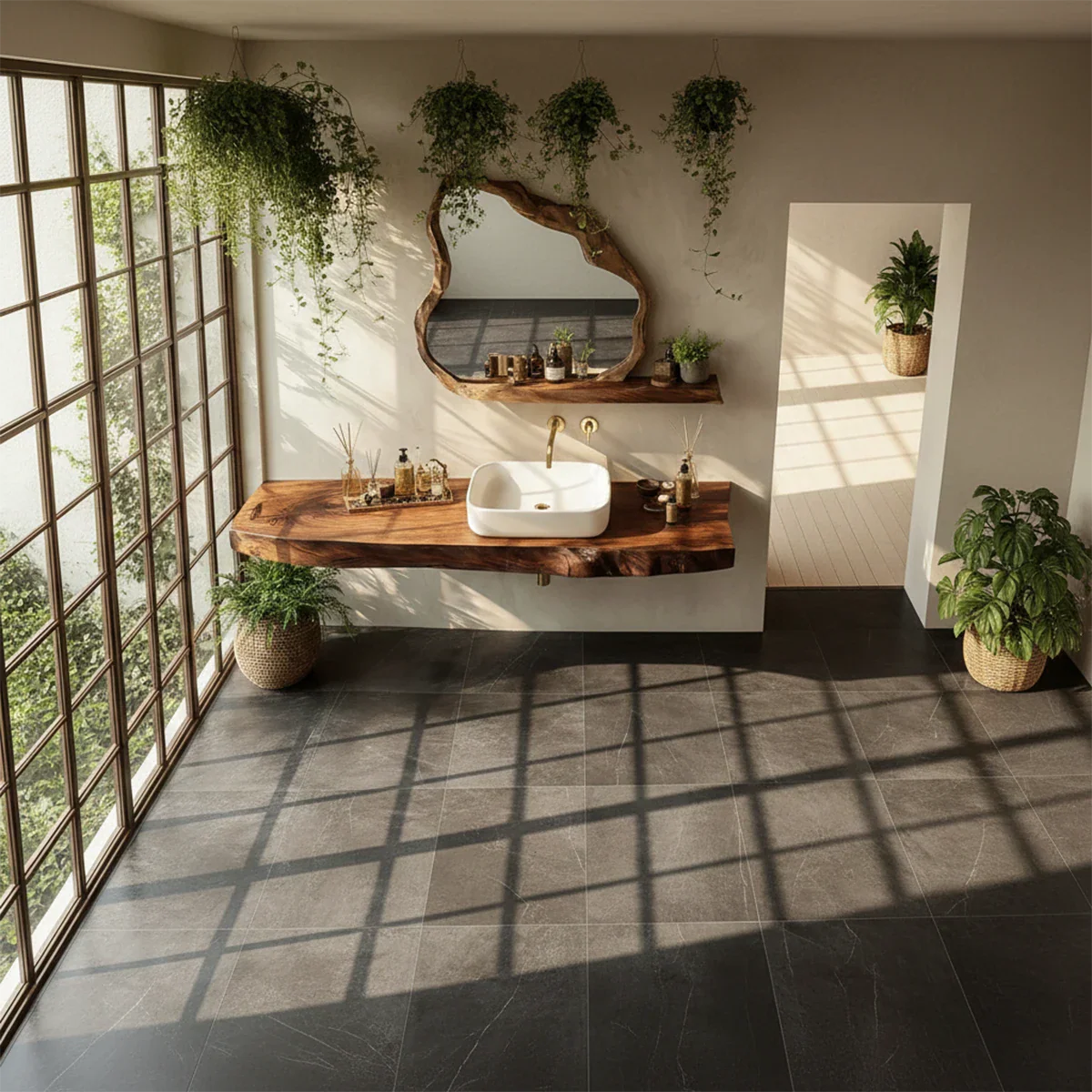 Organic Live Edge Solid Wood Bathroom Vanity Counter with Floating Mount