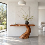 Wood Console Table with Single S-Curve Trunk Pedestal and Live-Edge Slab Top - Arboriswood - 9
