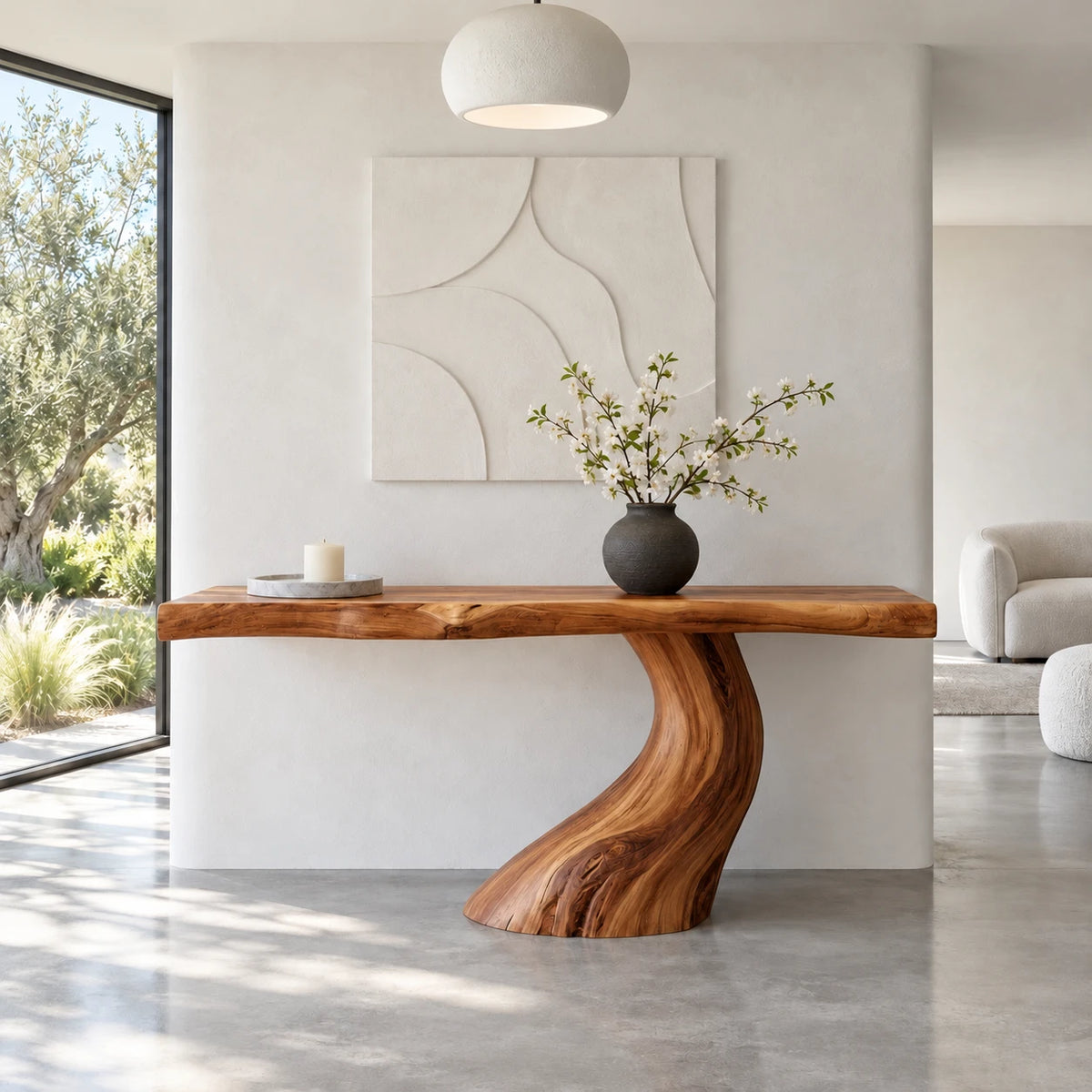 Wood Console Table with Single S-Curve Trunk Pedestal and Live-Edge Slab Top - Arboriswood - 10