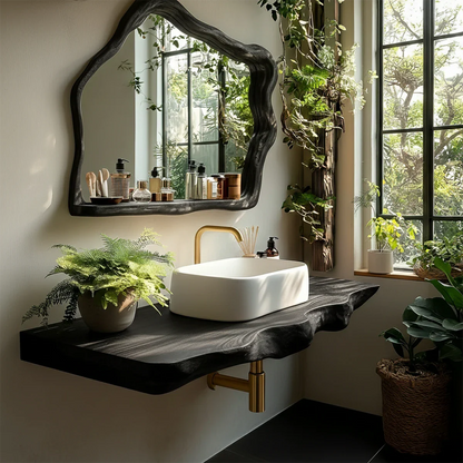 Artisan Live Edge Wood Vanity Counter for Wall Mounted Bathroom Design
