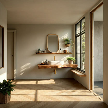 Organic Live Edge Wood Bathroom Countertop Vanity with Wall Mount Shelf