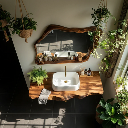 Artisan Live Edge Wood Vanity Counter for Wall Mounted Bathroom Design