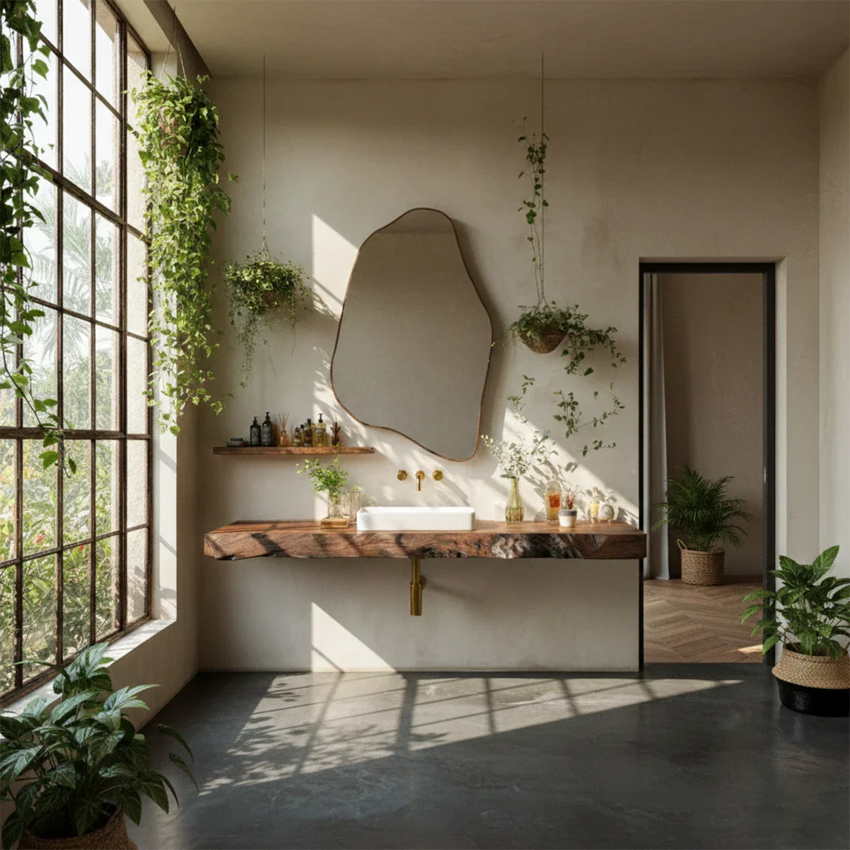 Natural Solid Wood Live Edge Vanity Shelf for Contemporary Bathrooms