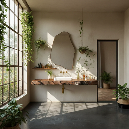 Natural Solid Wood Live Edge Vanity Shelf for Contemporary Bathrooms