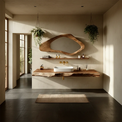 Handcrafted Live Edge Solid Wood Bathroom Counter Shelf