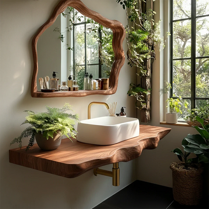 Artisan Live Edge Wood Vanity Counter for Wall Mounted Bathroom Design