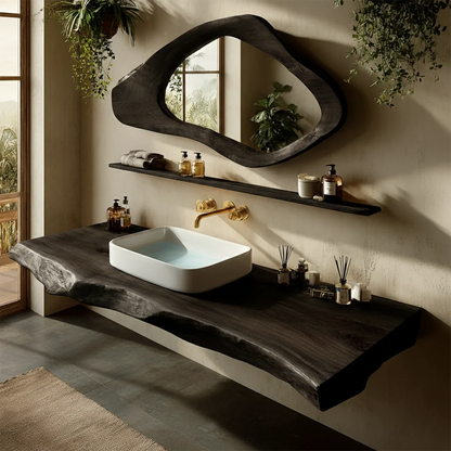Handcrafted Live Edge Solid Wood Bathroom Counter Shelf