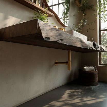 Natural Solid Wood Live Edge Vanity Shelf for Contemporary Bathrooms
