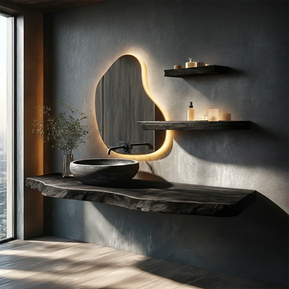 Contemporary Floating Live Edge Wood Bathroom Countertop Shelf
