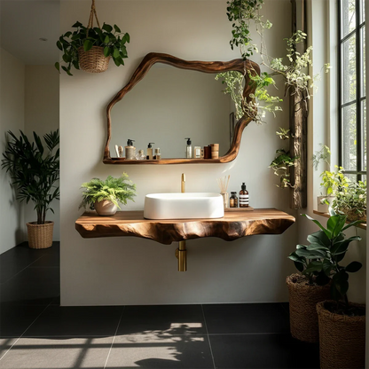 Artisan Live Edge Wood Vanity Counter for Wall Mounted Bathroom Design