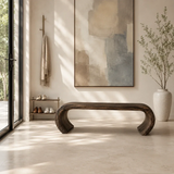Hallway bench with sculpted arch legs and smooth solid wood surface for elegant interiors